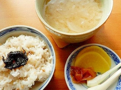 江戸庶民の味噌汁で(とろとろ蕪)?朝定食♪(佃煮)